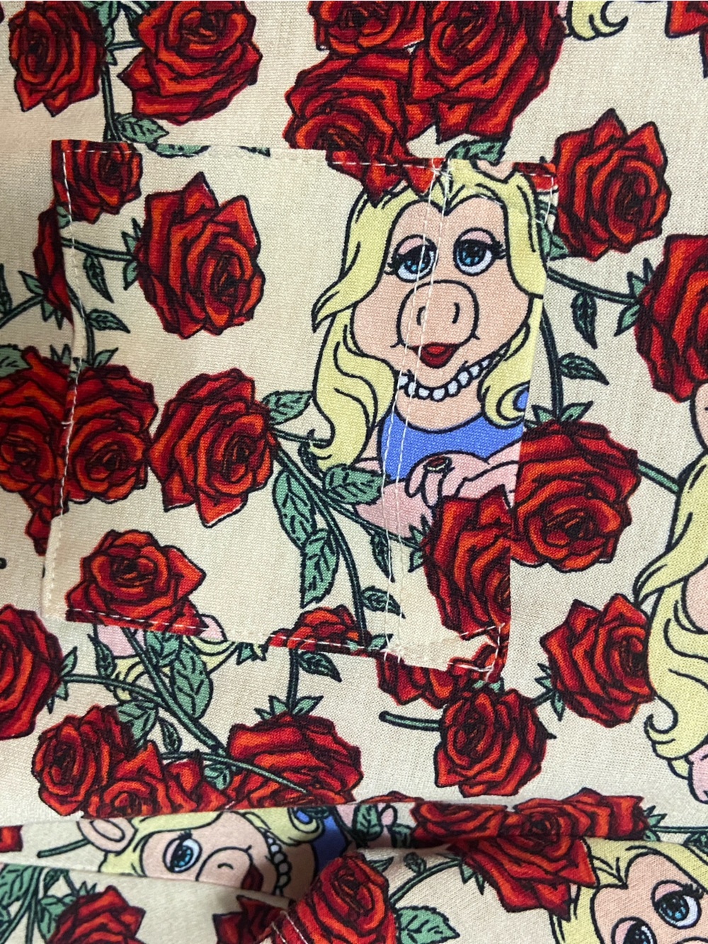 Rare Miss Piggy Motif Carly LuLaRoe Cream Midi Dress with Red Roses also Size XS